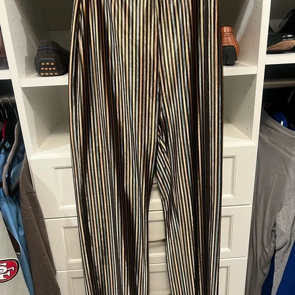Zara Black and Gold Striped Pants; size small - Picture 2 of 7